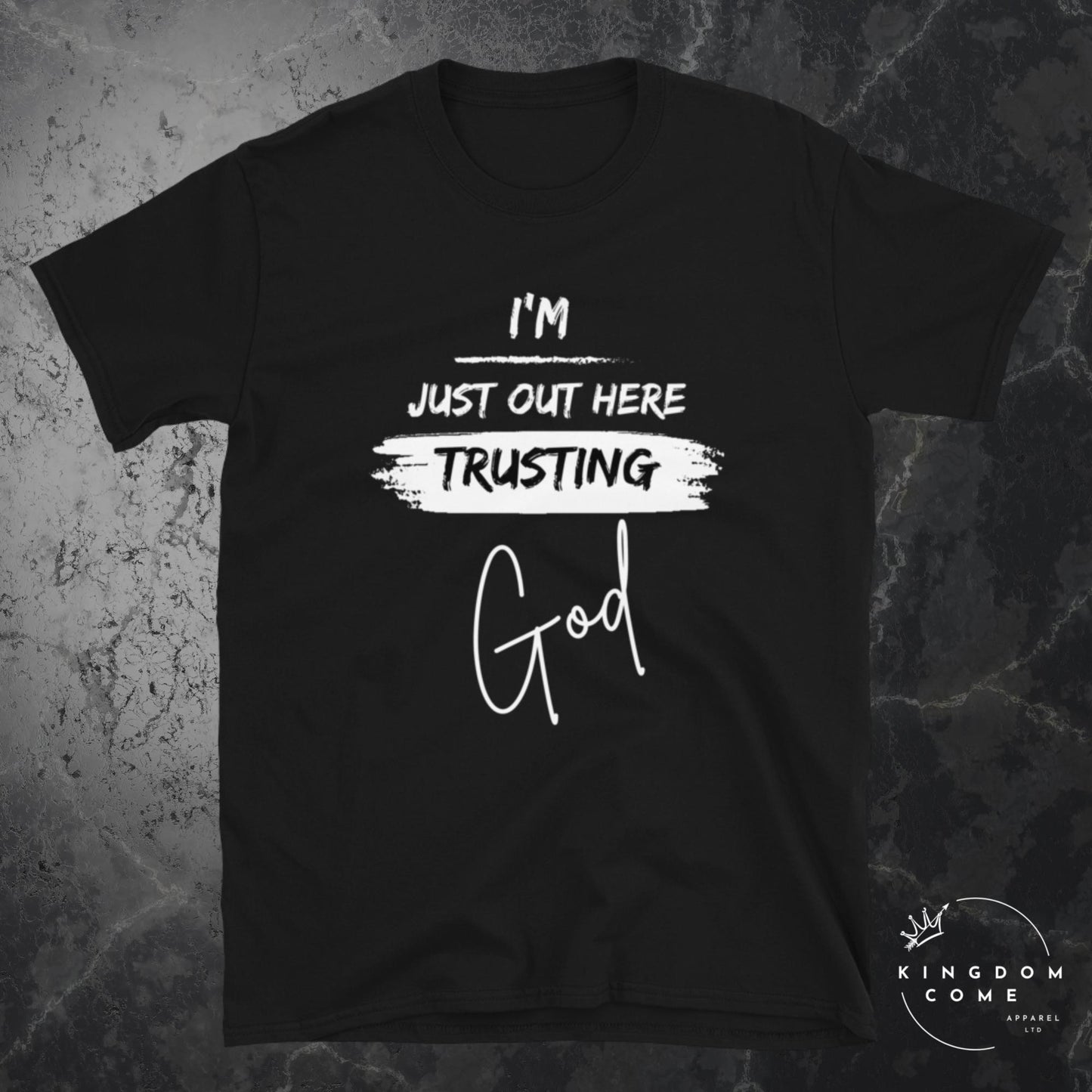 I'm Just Out Here Trusting God Dark T-Shirt - White Swipe